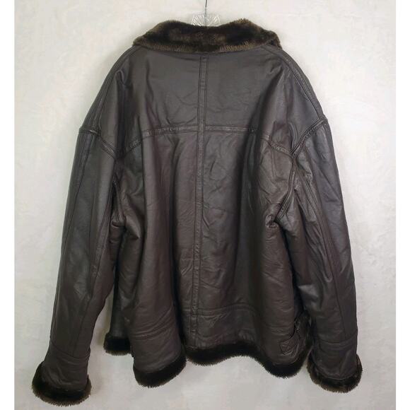 Vtg Nexus Dark Brown Leather Fur Lined Bomber Aviator Jacket Coat Buckles Men 3X - Picture 13 of 16